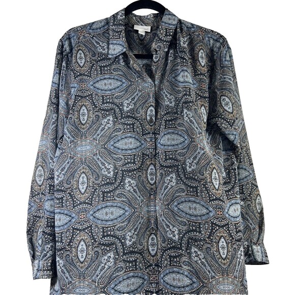 J. Jill Blouse Women's Size Small Paisley Tunic Mandala Long Sleeve Blouse - Picture 3 of 13